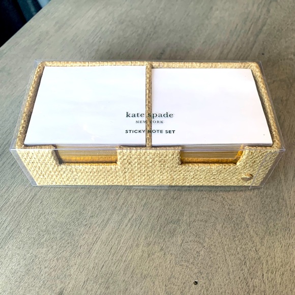 New Kate Spade Grasscloth Sticky Note Set & Tray.